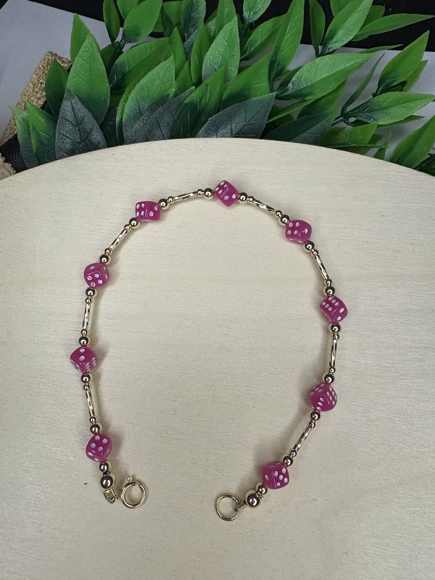 Pink dice bracelet